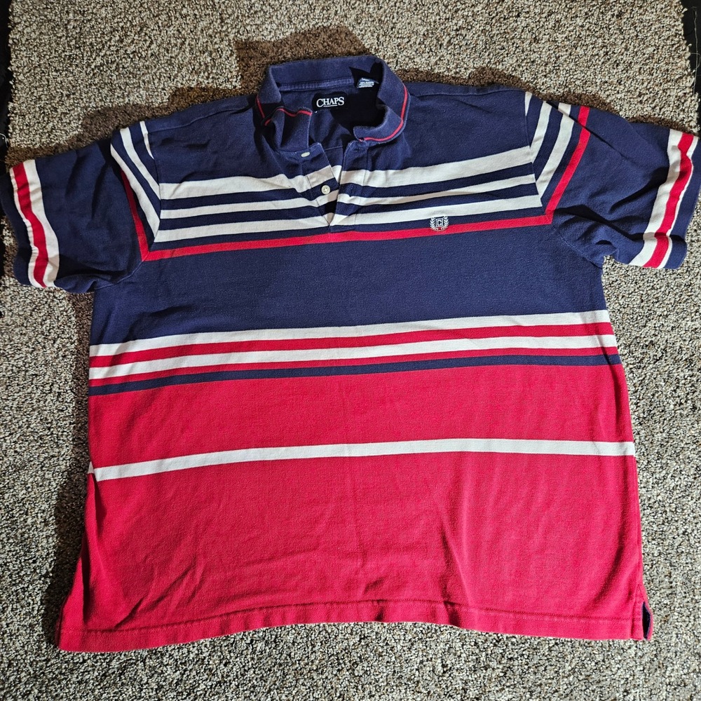 Chaps Mens 3XB Polo Shirt Navy Blue Red White Striped‎ Cotton Pique Big and Tall